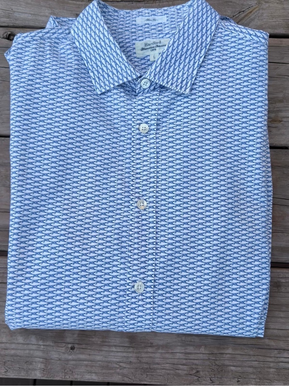 Hartford Light Blue Geometric Print Button-Down Shirt